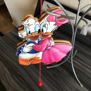 Vintage Disney Scrooge McDuck & Daisy Duck Christmas Wooden Pull String Ornament